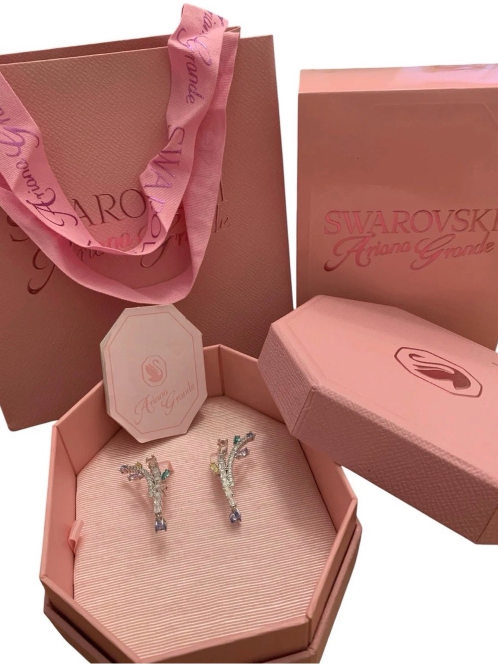 Ariana Grande x Swarovski drop earrings Mixed cuts, Multicolored, Rhodium plated